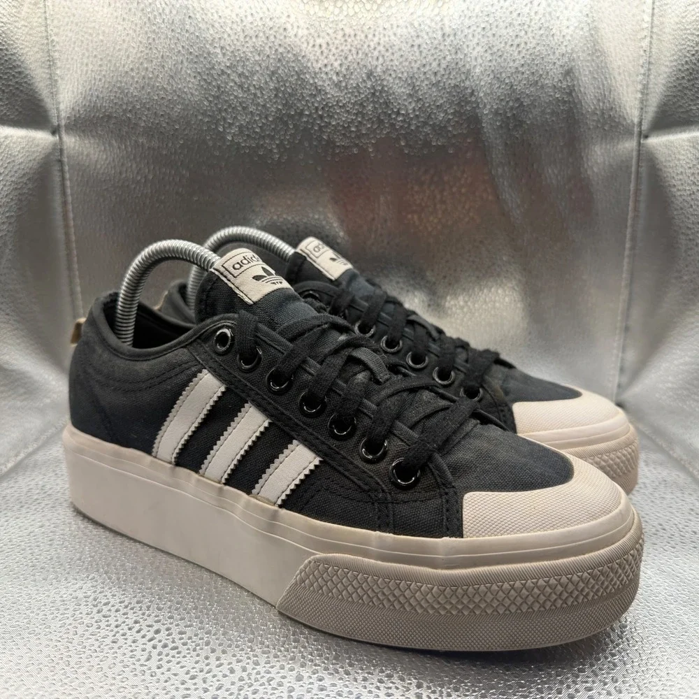 Size 9 Adidas Nizza Platform Sneakers Womens Black Good Canvas Low Top FV5321